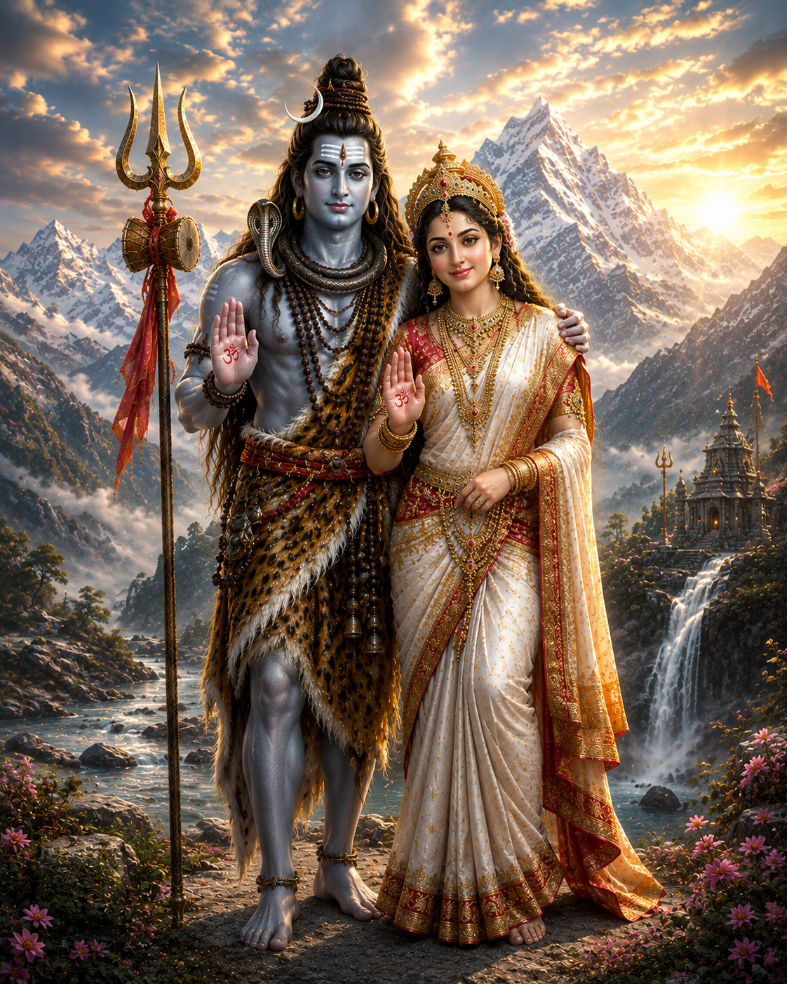 Lord Shiva and Goddess Parvati Standing Togethe