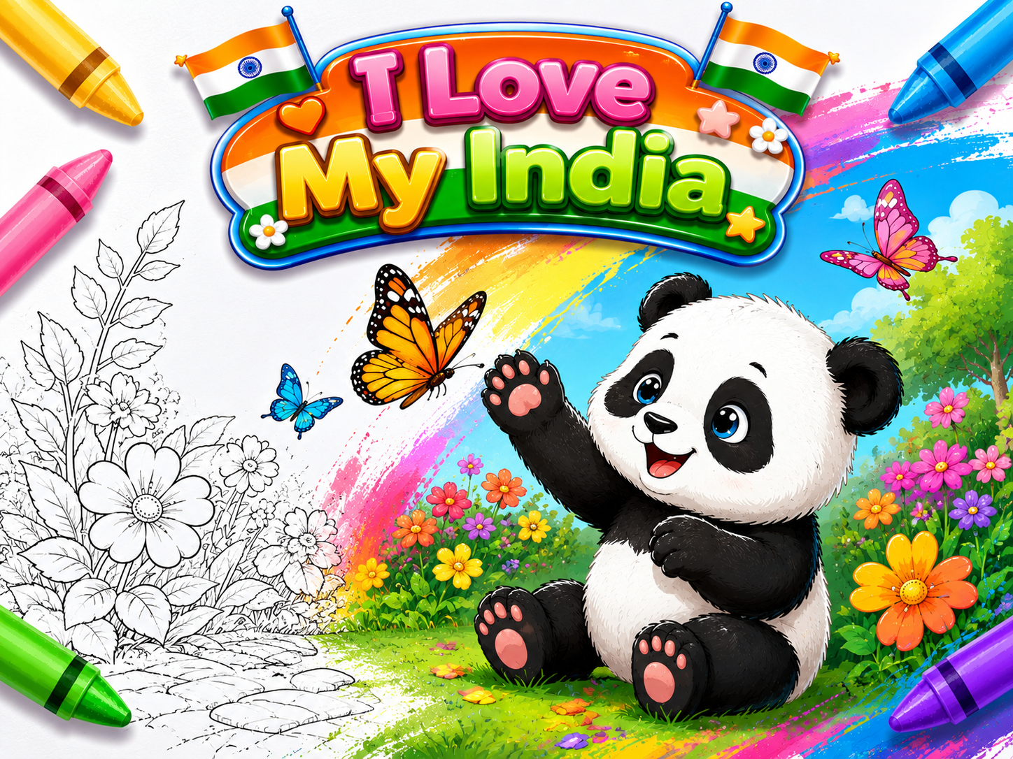 Cute Baby Panda Playing with Butterflies