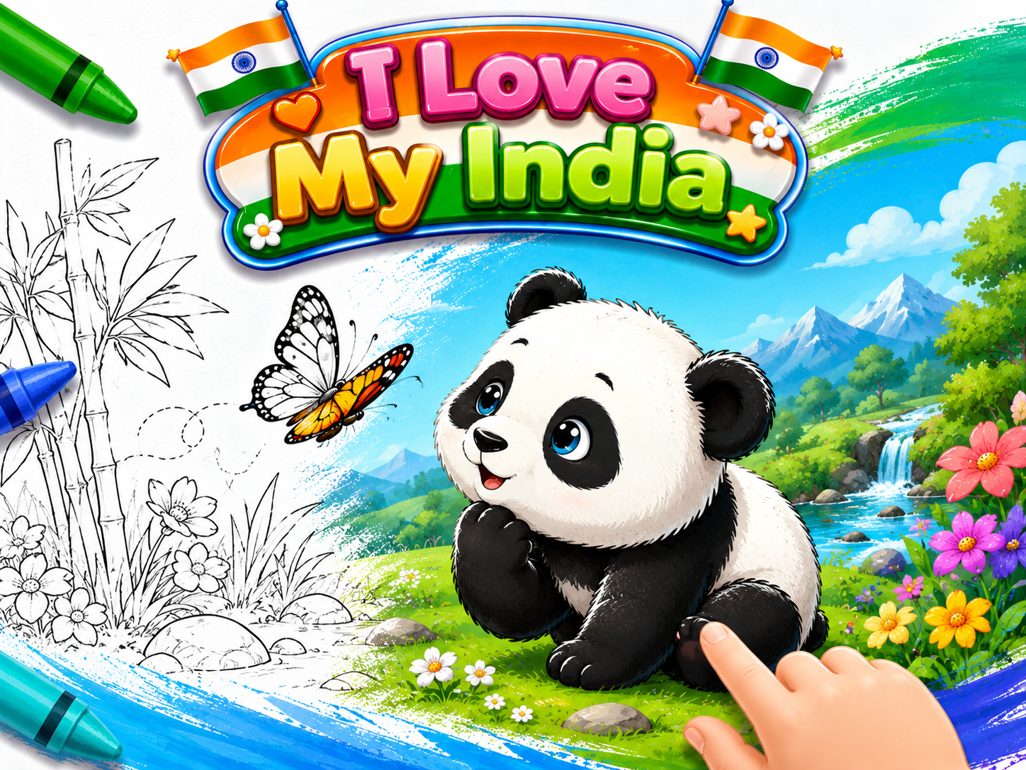 Cute Baby Panda Looking at a Butterfly