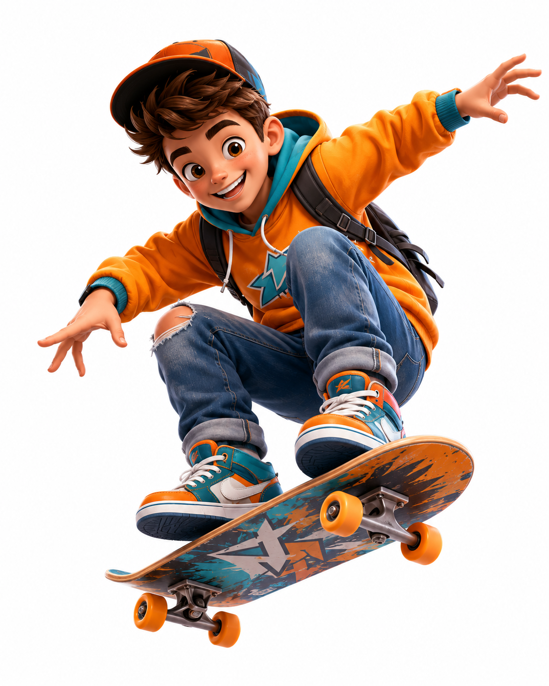 3D Cartoon Skateboarder Jump Illustration