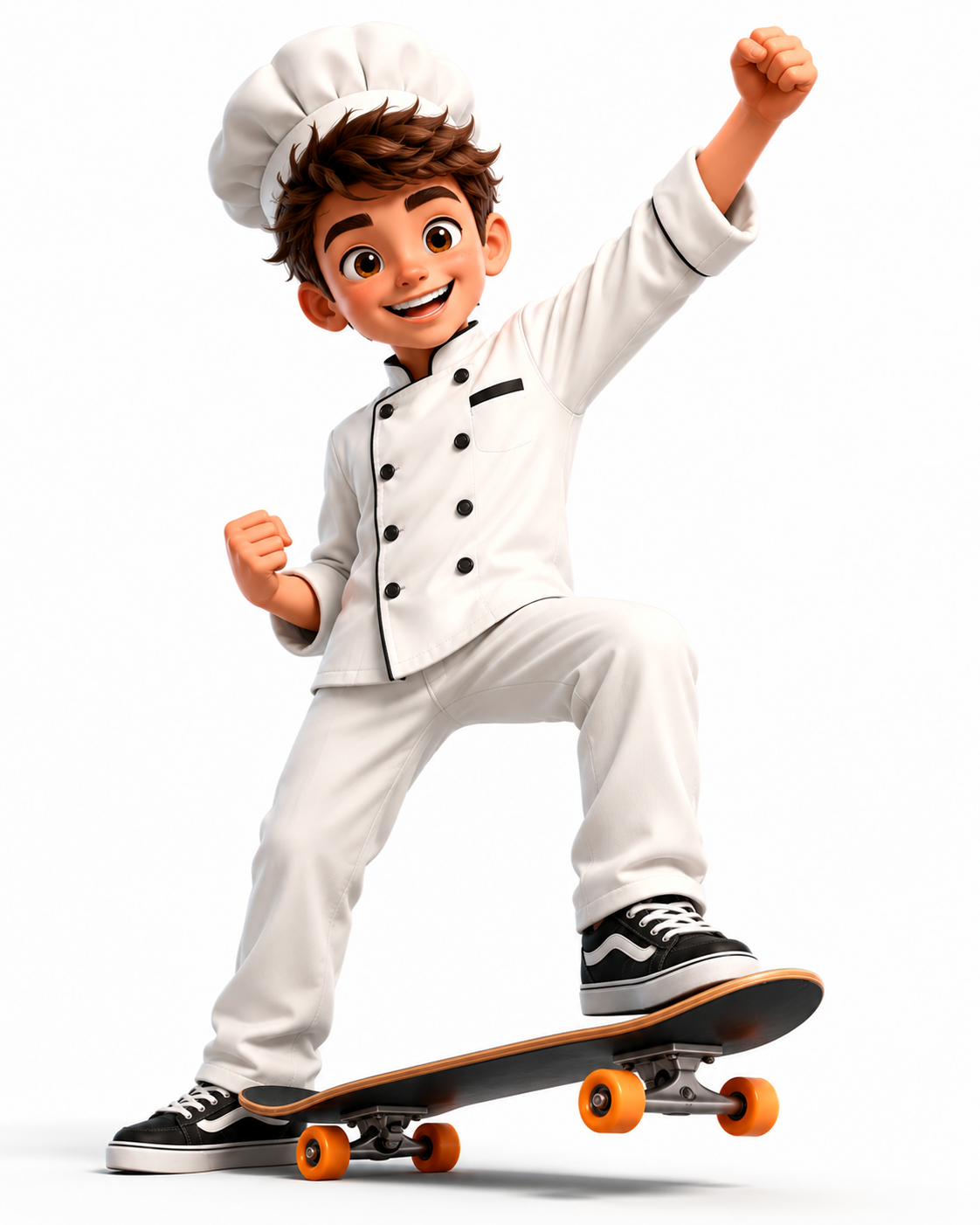 3D Cartoon Teenage Chef on Skateboard