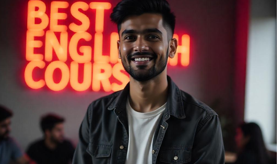 Students attending an English speaking course in Hisar classroom with a teacher guiding them.