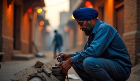 Plumber fixing a kitchen sink in Hisar home