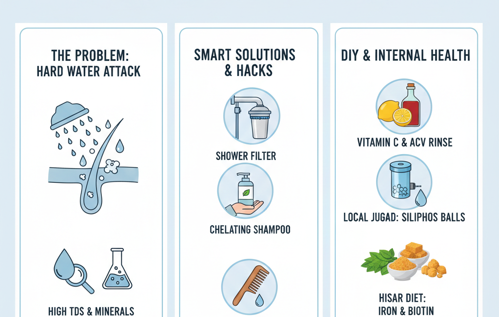 क्या हिसार के खारे पानी (Hard Water) से आपके बाल झड़ रहे हैं जानें 2026 की लेटेस्ट तकनीक, टैप फिल्टर और वो घरेलू उपाय जो हिसार की मिट्टी और पानी के हिसाब से बेस्ट हैं।